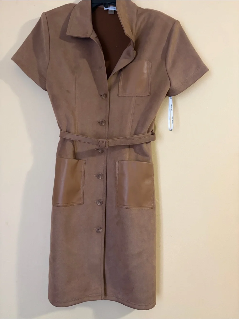 Calvin Klein Brown Short-Sleeve Shirt Dress with Belt - Picture 4 of 5